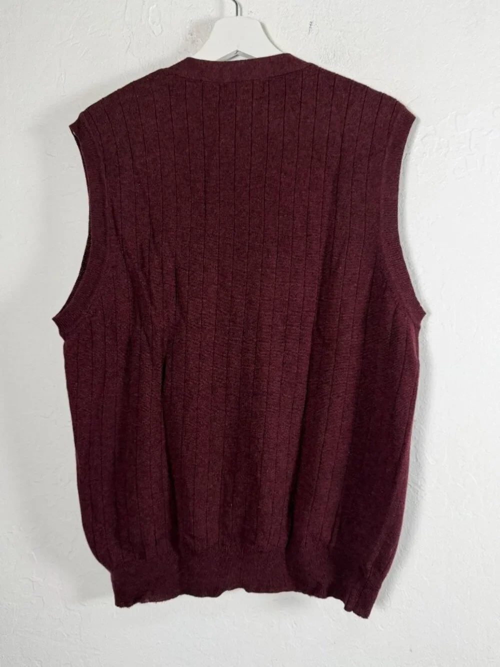 Club Room by Charter Club Mens Sweater Vest Burgundy Ribbed Wool Large Button Up